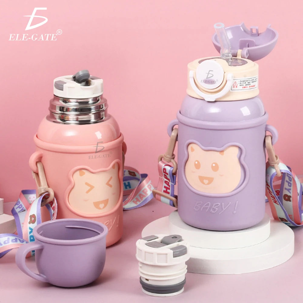 Cute Stainless Steel Thermos Water Bottle with Case 650 ML Portable Office Cup for Children