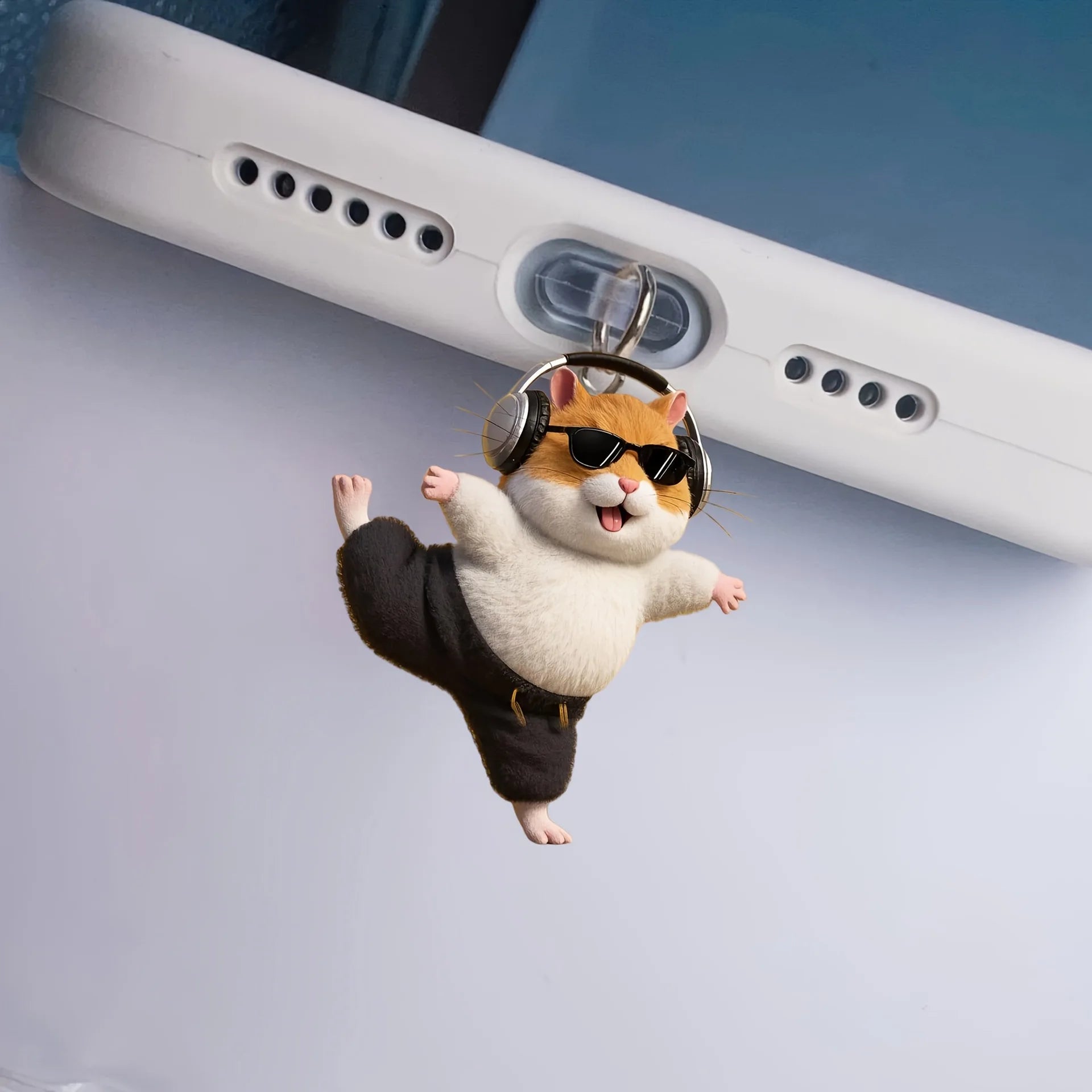 2D Flat Cartoon Funny Fish Eating Cat Acrylic Phone Dust Stopper for IPhone and Type C Charging Port Protectors Decorative