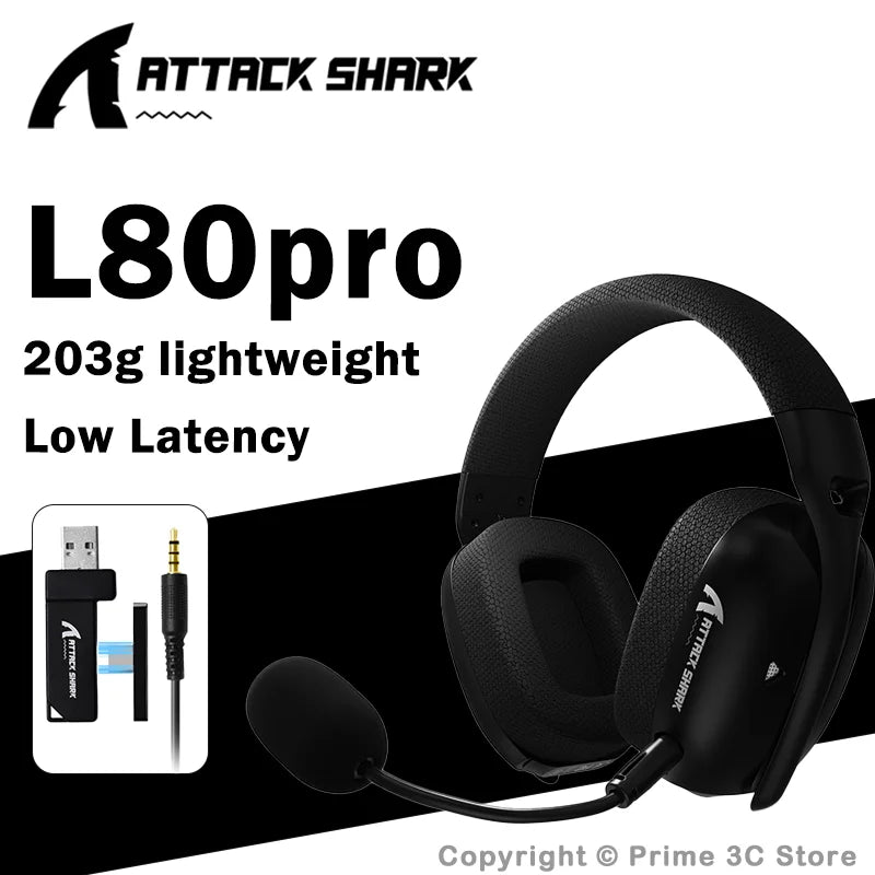 ATTACK SHARK L80PRO Low Latency Wireless Gaming Headset Tri-Mode Bluetooth Ultra-Light 40mm Drivers Headphone for PC PS5 Switch
