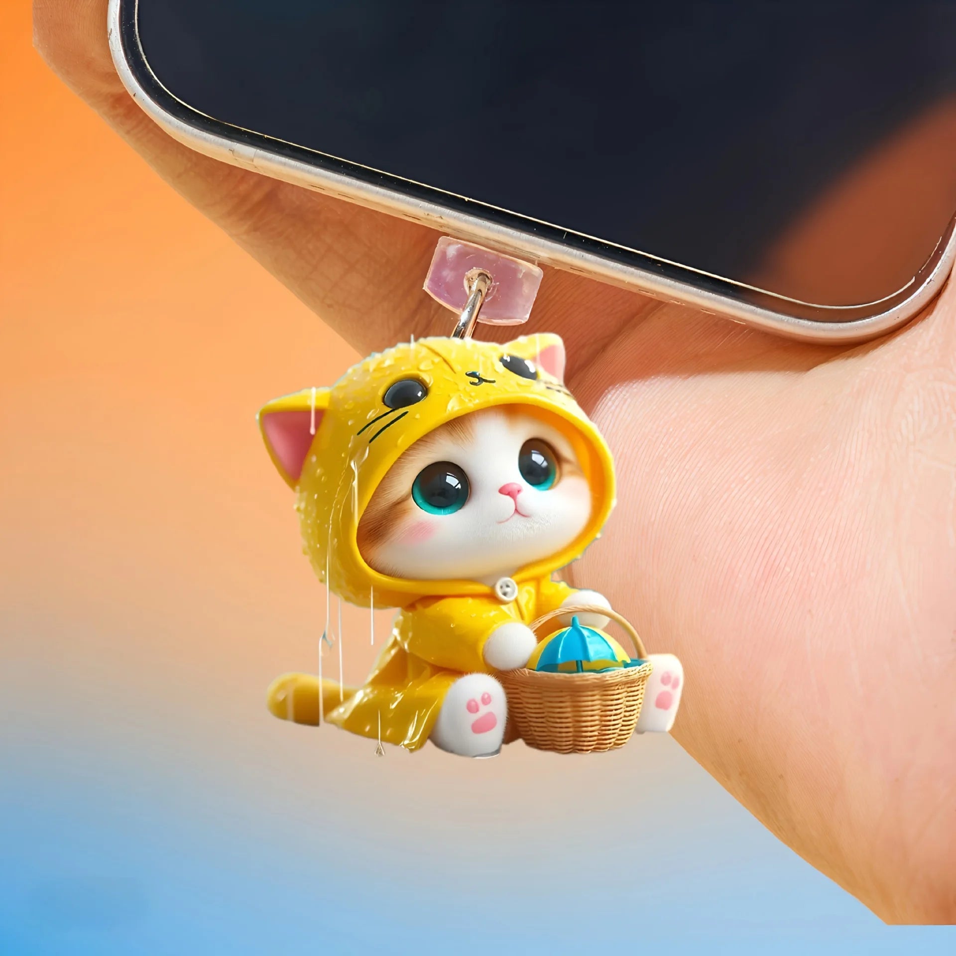 2D Flat Cartoon Funny Fish Eating Cat Acrylic Phone Dust Stopper for IPhone and Type C Charging Port Protectors Decorative