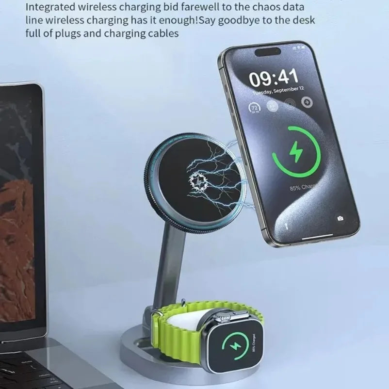 3 in 1 Foldable Fast Charging Station Ice Cooling Magnetic Wireless Charger Stand For Phone 16 15 14 13 12 IWatch 9 8 7 AirPods
