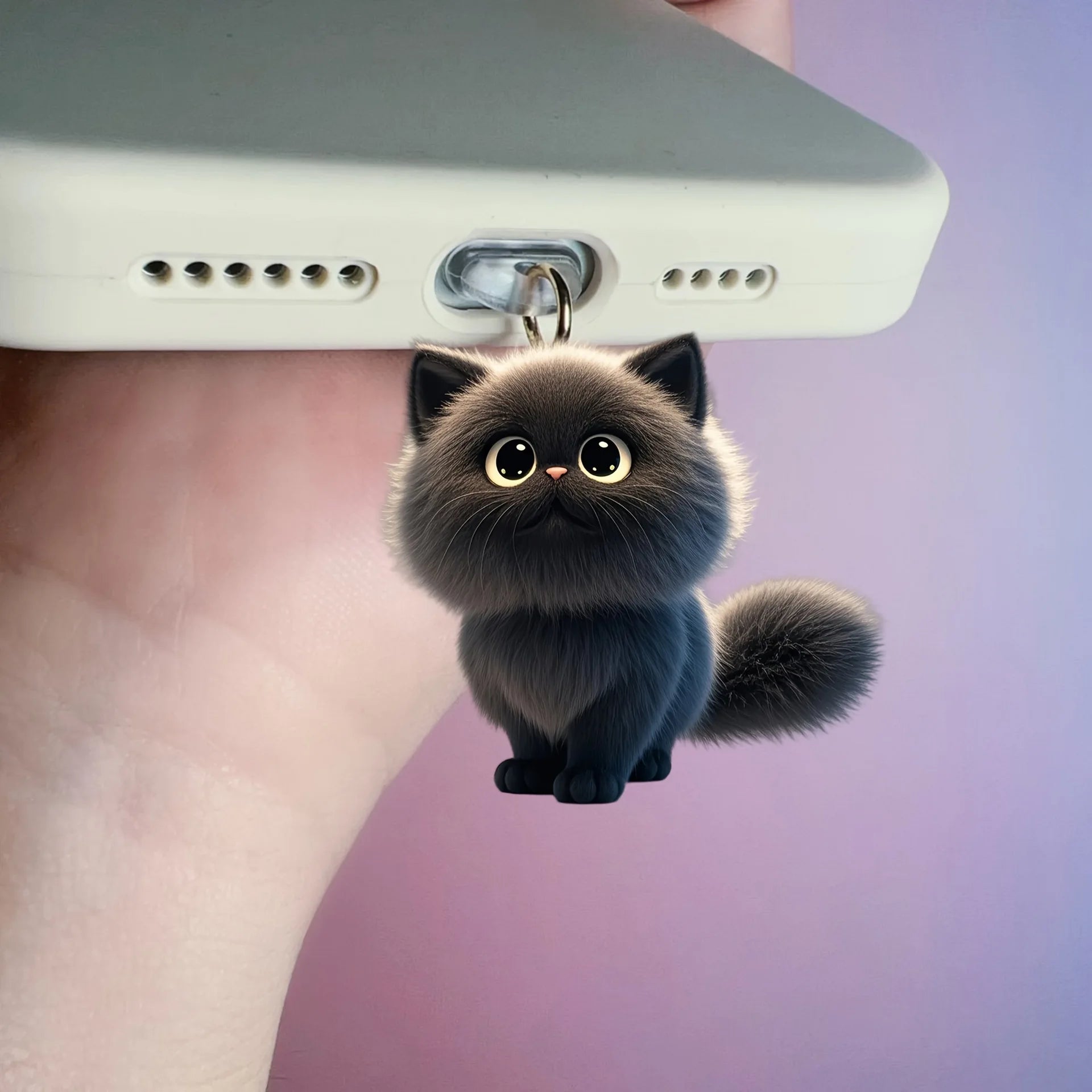 2D Flat Cartoon Funny Fish Eating Cat Acrylic Phone Dust Stopper for IPhone and Type C Charging Port Protectors Decorative
