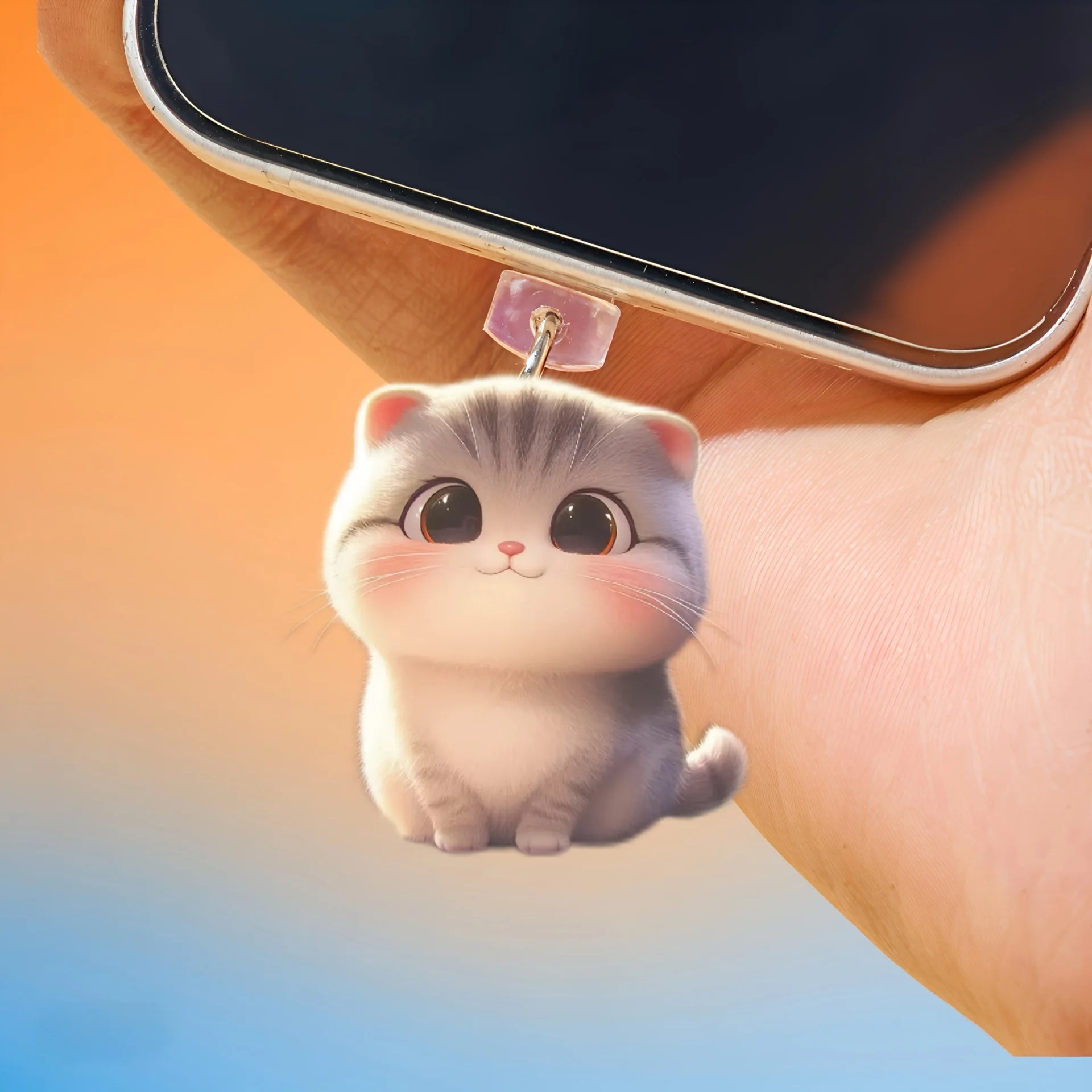 2D Flat Cartoon Funny Fish Eating Cat Acrylic Phone Dust Stopper for IPhone and Type C Charging Port Protectors Decorative