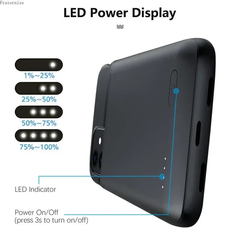 Battery Charger Case For iPhone 15 16 Pro Max Power Case For iPhone 15 16 Pro Plus Extenal Battery charging Cover Power Bank