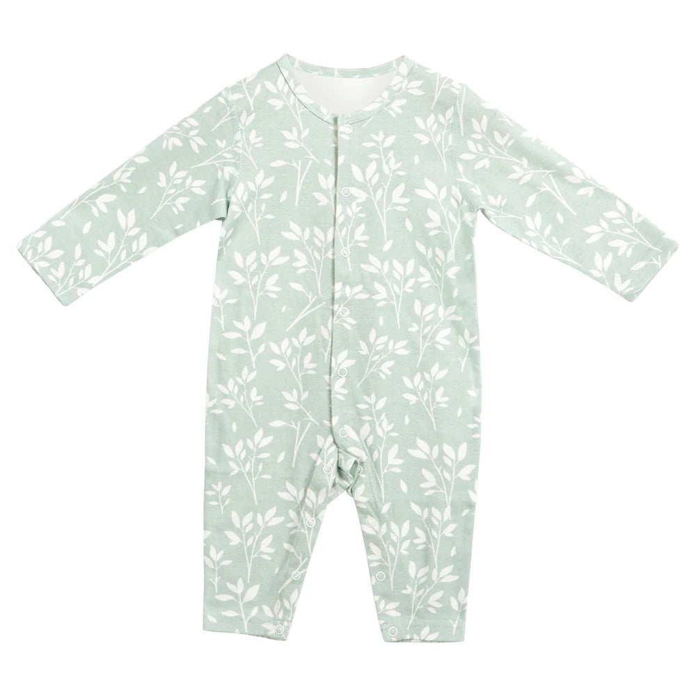 Baby Romper 2-9 Months Baby Pajamas 100%Cotton Soft High Quality Seamless Workmanship Newborn Hand Protect Sleepwear Grass Print