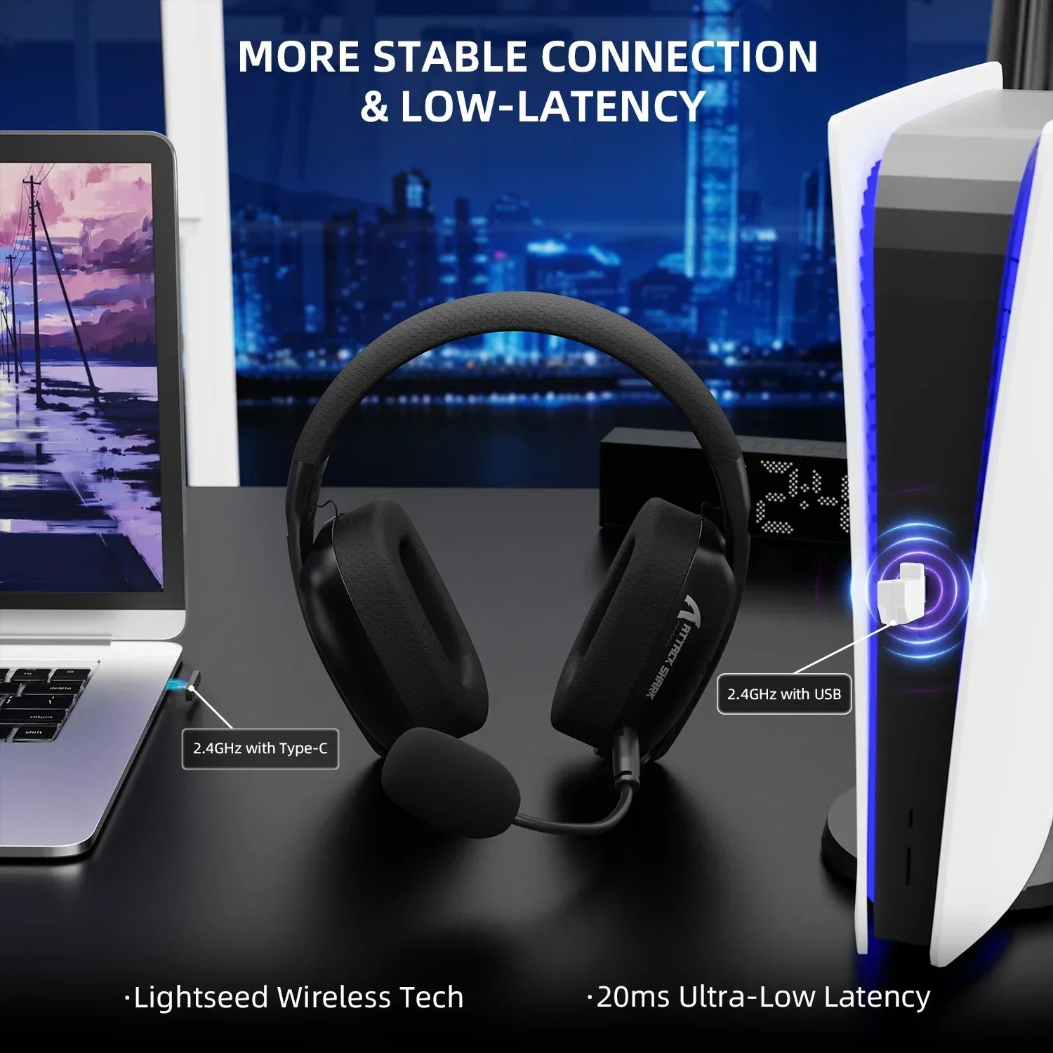ATTACK SHARK L80PRO Low Latency Wireless Gaming Headset Tri-Mode Bluetooth Ultra-Light 40mm Drivers Headphone for PC PS5 Switch