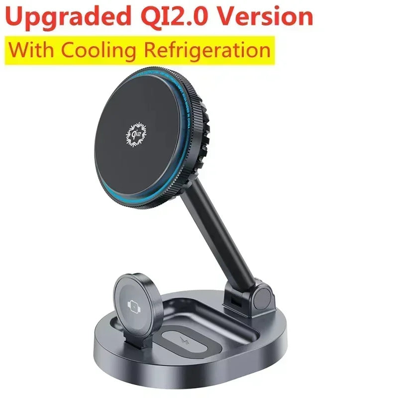 3 in 1 Foldable Fast Charging Station Ice Cooling Magnetic Wireless Charger Stand For Phone 16 15 14 13 12 IWatch 9 8 7 AirPods