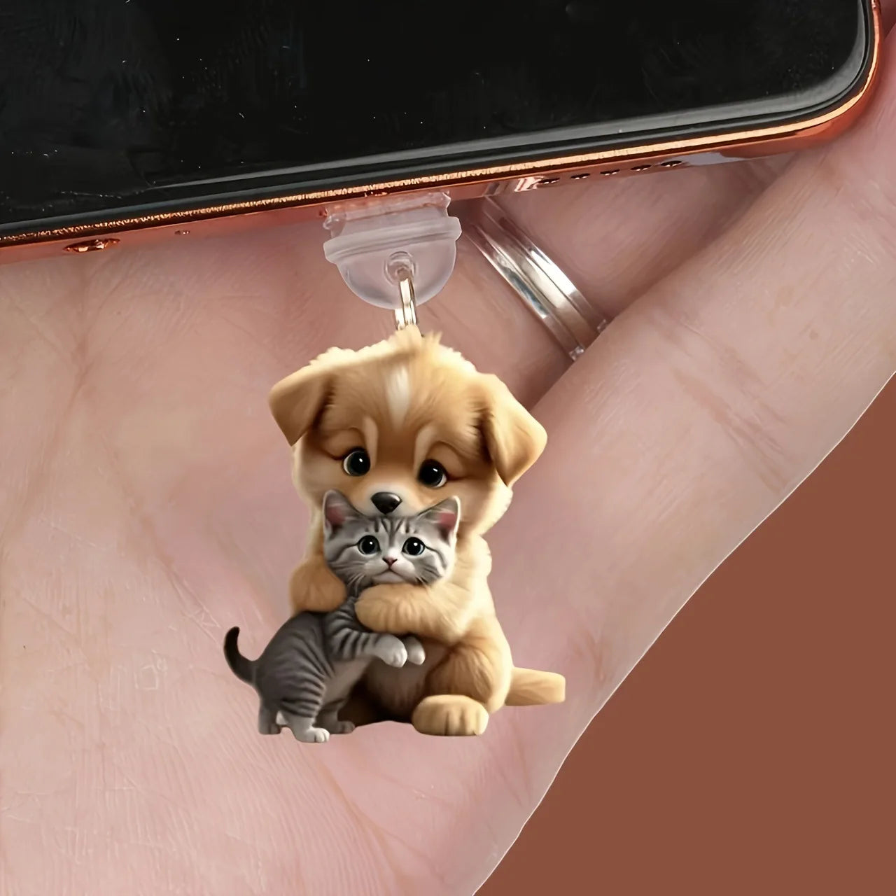 2D Flat Cartoon Funny Fish Eating Cat Acrylic Phone Dust Stopper for IPhone and Type C Charging Port Protectors Decorative
