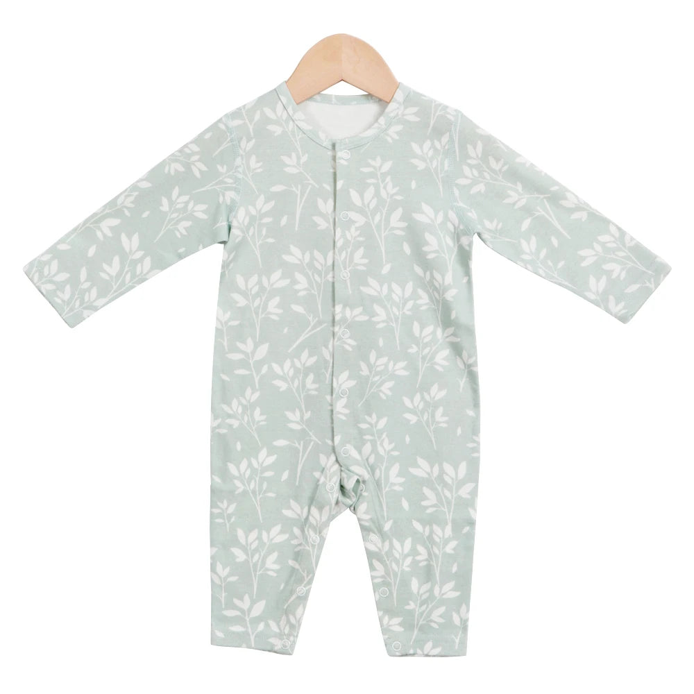 Baby Romper 2-9 Months Baby Pajamas 100%Cotton Soft High Quality Seamless Workmanship Newborn Hand Protect Sleepwear Grass Print